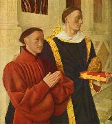 Jean Fouquet left wing of Melun diptych depicts Etienne Chevalier with his patron saint St. Stephen oil painting on canvas
